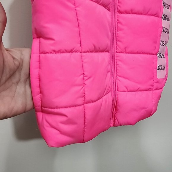 Puma NWT neon pink puffer full zip front vest girls size XXS 3/4 - Picture 7 of 7